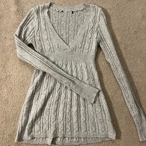 Gray Cable Knit Babydoll Sweater